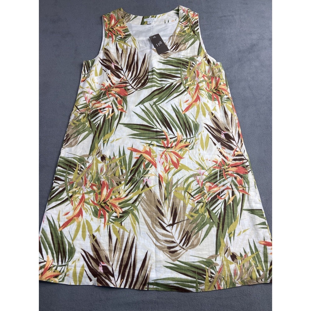 J Jill Dress Women Small Love Linen Tropical Leaf Print Sleeveless Summer Resort